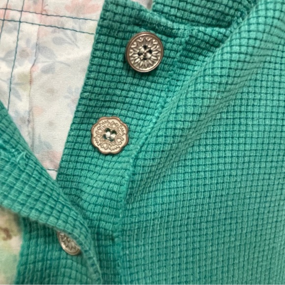 POL  NEW Cotton Blend 3/4 Sleeve Hooded Top LG Floral Lace Patchwork - Picture 6 of 10